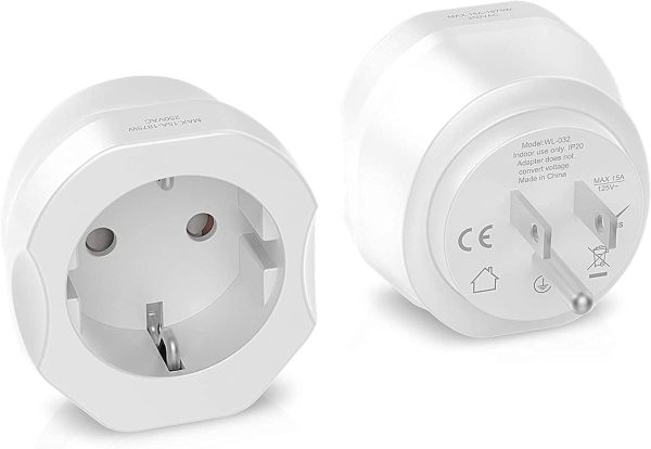 1 Pack Europe to US Plug Adapter, VINTAR European to US Plug Adapter, EU to US Plug Adapter, Europe to USA Travel Converter for Most of Europe EU Spain France Type C E F Plugs to US Power Adapter