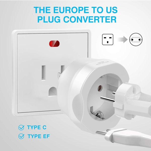 1 Pack Europe to US Plug Adapter, VINTAR European to US Plug Adapter, EU to US Plug Adapter, Europe to USA Travel Converter for Most of Europe EU Spain France Type C E F Plugs to US Power Adapter - Image 2