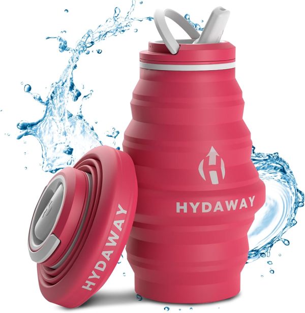 HYDAWAY Collapsible Water Bottle - 17oz I Reusable Water Bottles with Flip Top Lid for Travel, Hiking, Backpacking I Portable & Leakproof, Food-Grade Silicone, BPA Free, Collapses to 1.5”