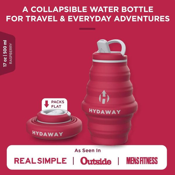 HYDAWAY Collapsible Water Bottle - 17oz I Reusable Water Bottles with Flip Top Lid for Travel, Hiking, Backpacking I Portable & Leakproof, Food-Grade Silicone, BPA Free, Collapses to 1.5” - Image 2