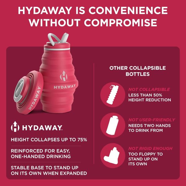 HYDAWAY Collapsible Water Bottle - 17oz I Reusable Water Bottles with Flip Top Lid for Travel, Hiking, Backpacking I Portable & Leakproof, Food-Grade Silicone, BPA Free, Collapses to 1.5” - Image 6