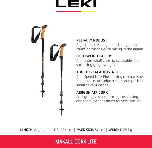 LEKI Makalu Cork Lite Aluminum Adjustable Lightweight Walking Poles for Trekking & Hiking - Image 2