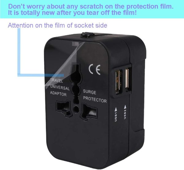 Travel Adapter, Worldwide All in One International Power Adapter Universal Adapter Plug with 2.1A Dual USB Charging Ports for Asia Europe UK AUS and USA (Black) - Image 2